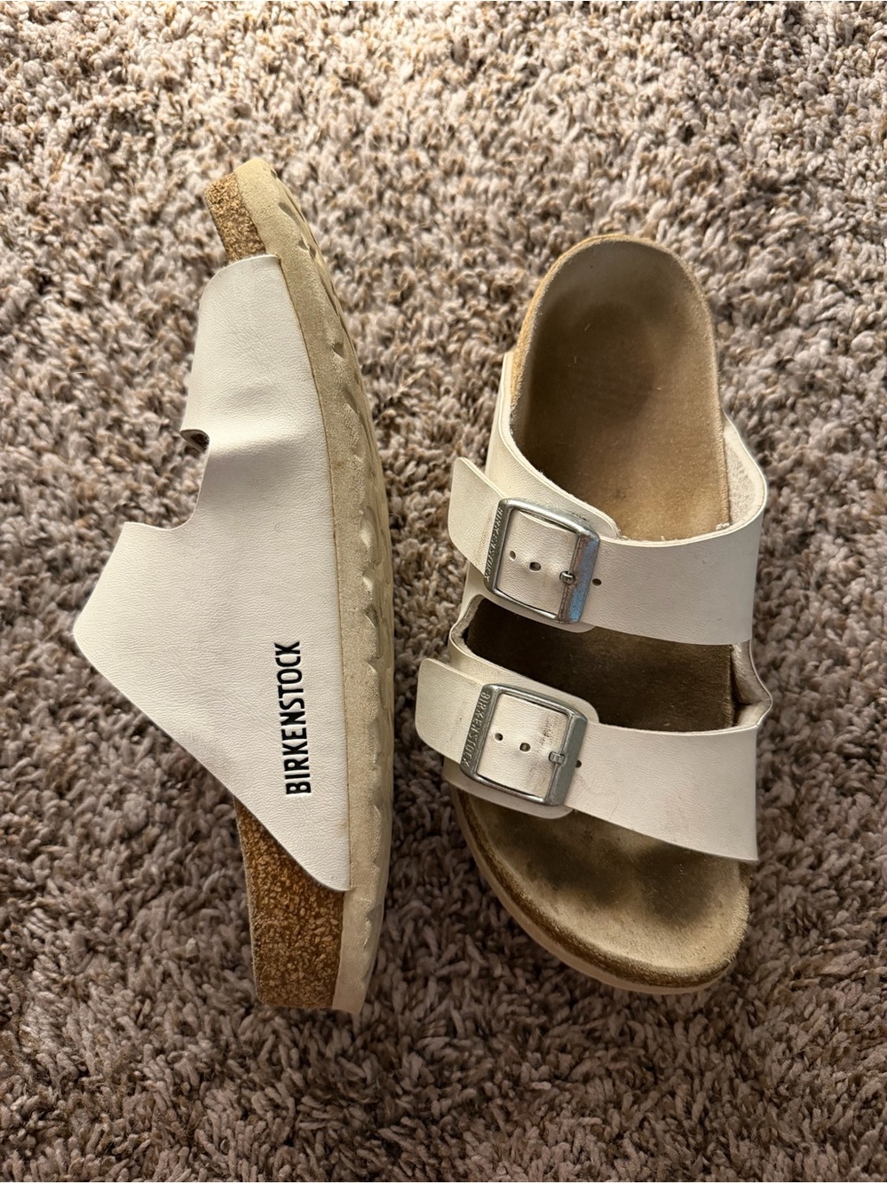 Birkenstock White Double-Buckle Slide Sandals - Picture 2 of 3